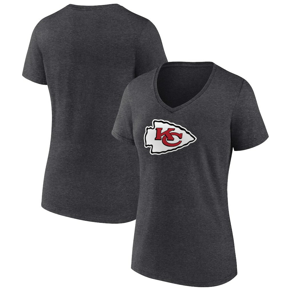 Kansas City Chiefs Women's Primary Team Logo V-Neck T-Shirt Charcoal - NFL
