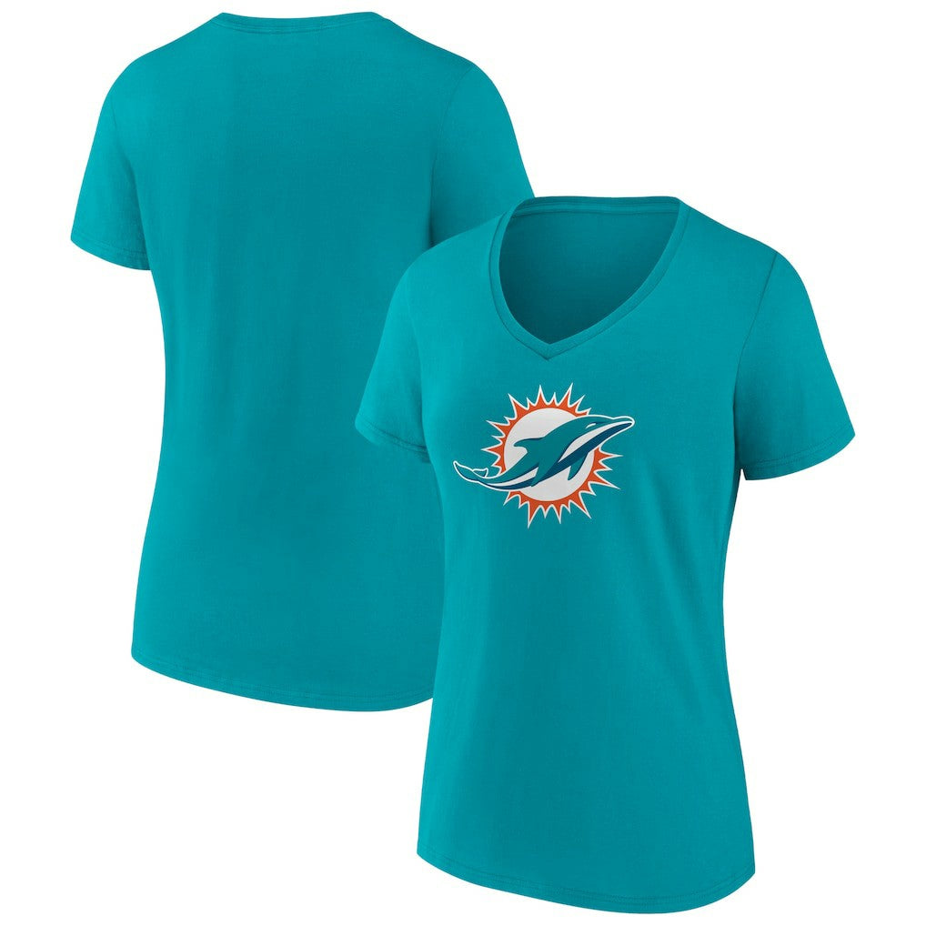 Miami Dolphins Women's Primary Team Logo V-Neck T-Shirt Aqua - NFL