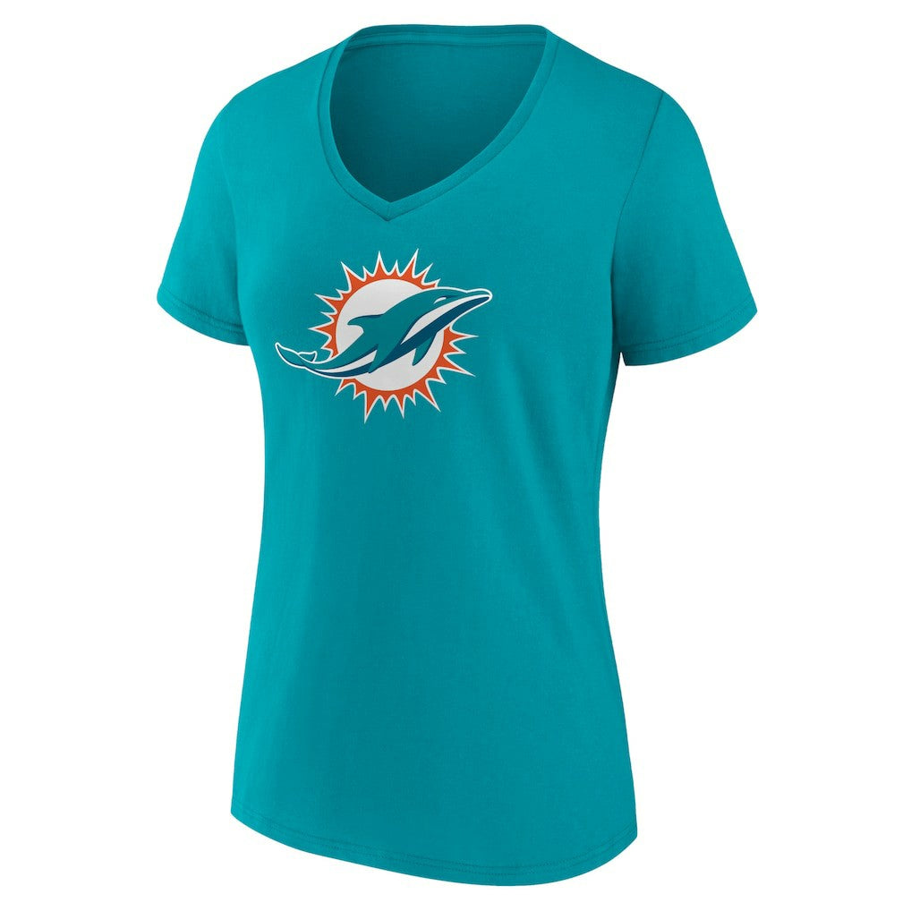 Miami Dolphins Women's Primary Team Logo V-Neck T-Shirt Aqua - NFL