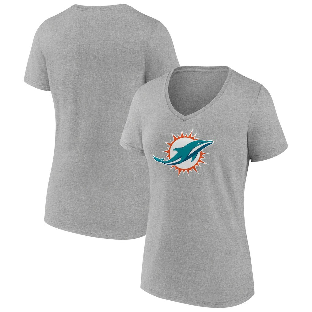 Miami Dolphins Women's Primary Team Logo V-Neck T-Shirt Heather Gray - NFL
