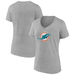 Miami Dolphins Women's Primary Team Logo V-Neck T-Shirt Heather Gray - NFL