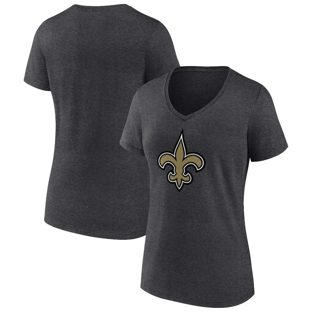 New Orleans Saints Women's Primary Team Logo V-Neck T-Shirt Charcoal - NFL