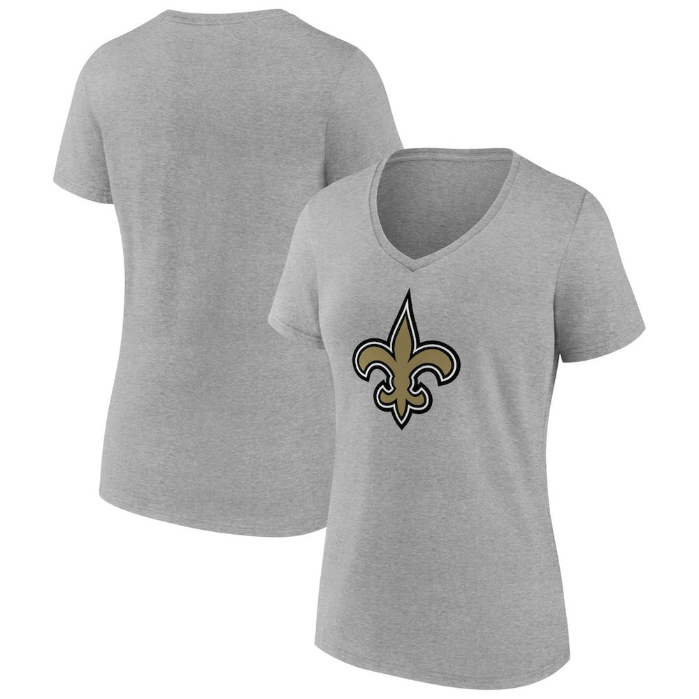 New Orleans Saints Women's Primary Team Logo V-Neck T-Shirt Heather Gray - NFL