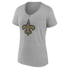New Orleans Saints Women's Primary Team Logo V-Neck T-Shirt Heather Gray - NFL