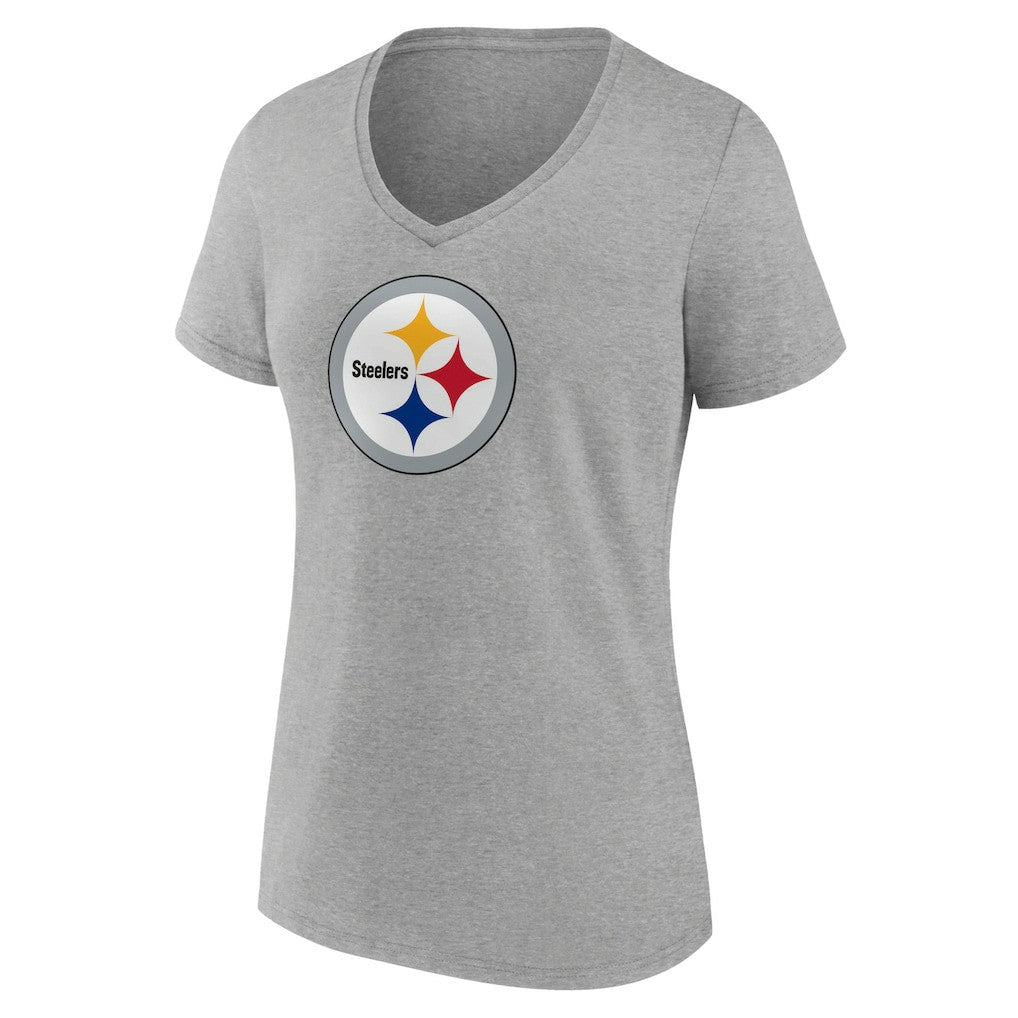 Pittsburgh Steelers Women's Primary Team Logo V-Neck T-Shirt Heather Gray - NFL