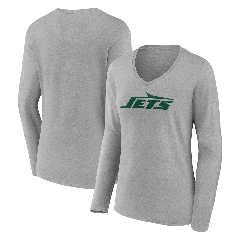 New York Jets Women's Primary Logo Long Sleeve V-Neck T-Shirt Gray - NFL