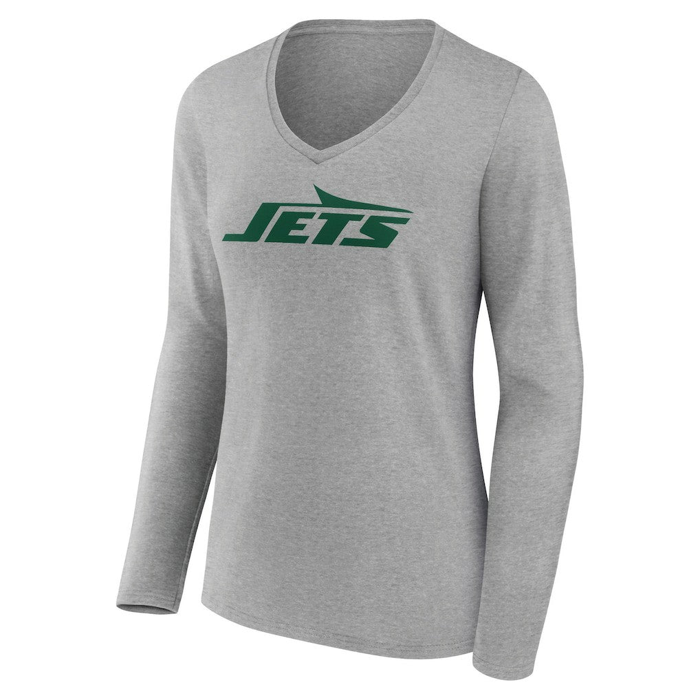 New York Jets Women's Primary Logo Long Sleeve V-Neck T-Shirt Gray - NFL