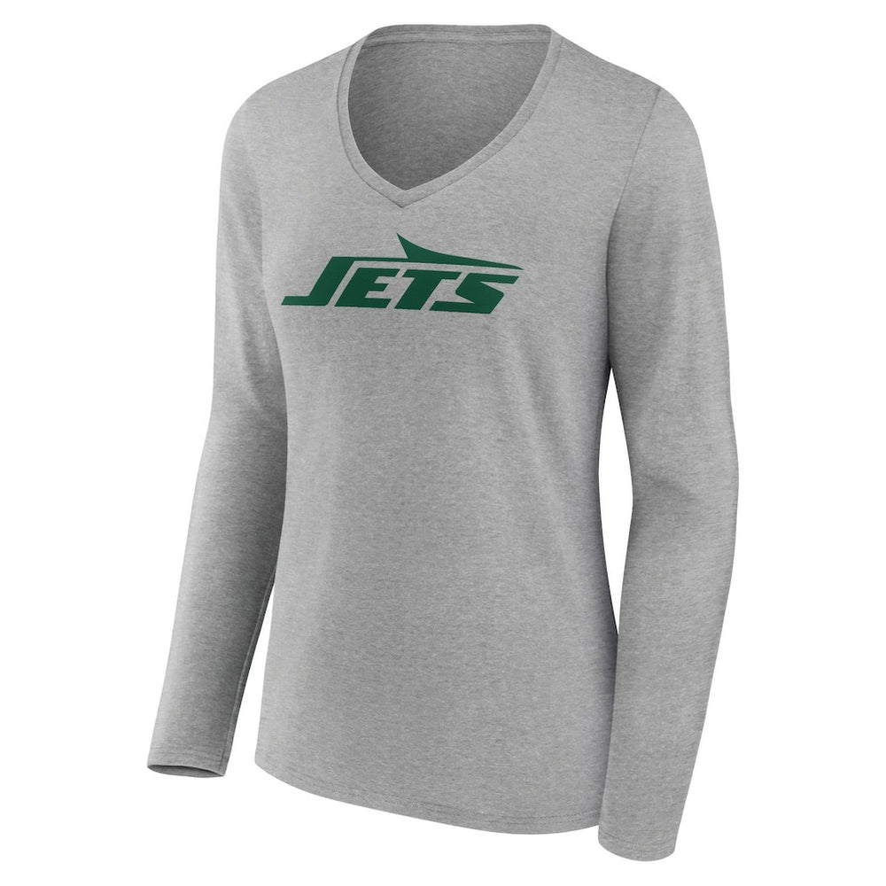 New York Jets Women's Primary Logo Long Sleeve V-Neck T-Shirt Gray - NFL