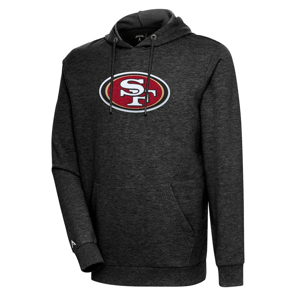 San Francisco 49ers Antigua Action Chenille Pullover Hoodie Heathered Black - NFL