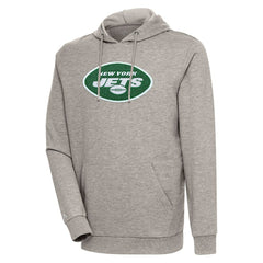 New York Jets Antigua Action Chenille Pullover Hoodie Oatmeal - NFL