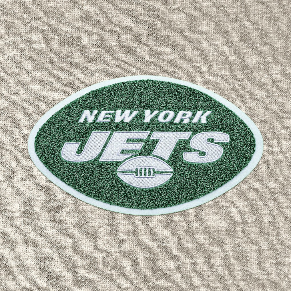 New York Jets Antigua Action Chenille Pullover Hoodie Oatmeal - NFL
