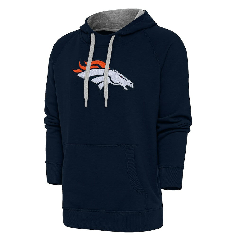 Denver Broncos Antigua Victory Chenille Pullover Hoodie Navy - NFL