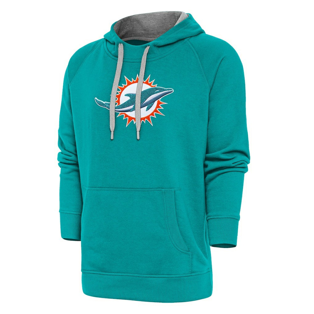 Miami Dolphins Antigua Victory Chenille Pullover Hoodie Aqua - NFL