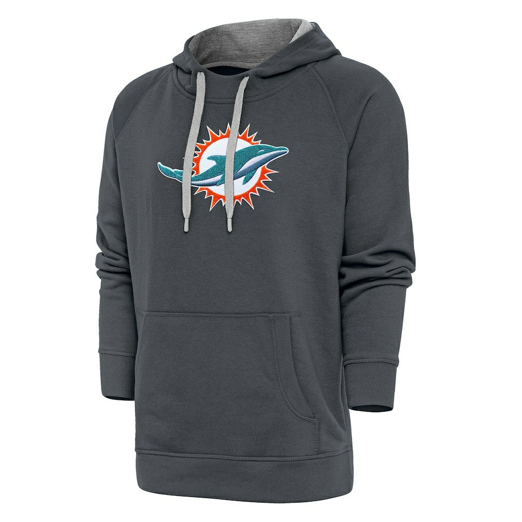 Miami Dolphins Antigua Victory Chenille Pullover Hoodie Charcoal - NFL