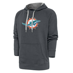 Miami Dolphins Antigua Victory Chenille Pullover Hoodie Charcoal - NFL