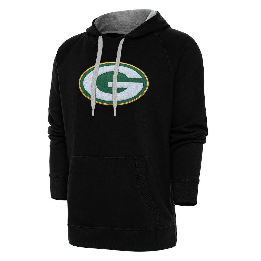 Green Bay Packers Antigua Victory Chenille Pullover Hoodie Black - NFL