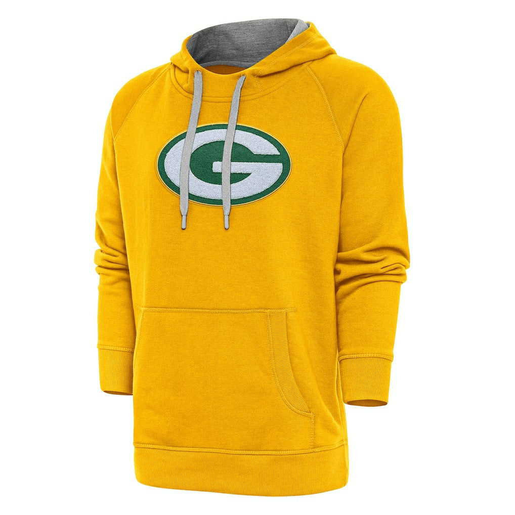 Green Bay Packers Antigua Victory Chenille Pullover Hoodie Gold - NFL