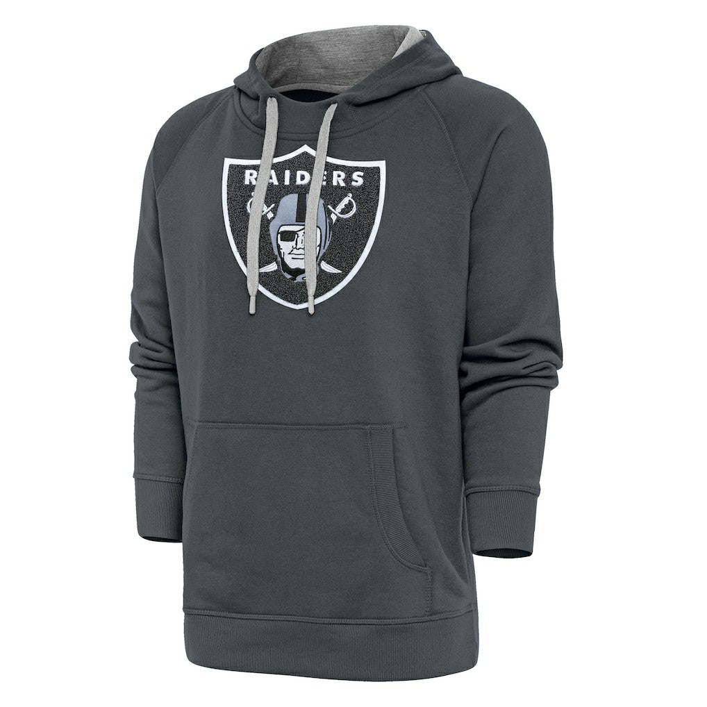 Las Vegas Raiders Antigua Victory Chenille Pullover Hoodie Charcoal - NFL