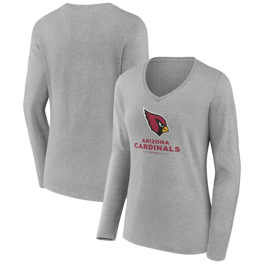 Arizona Cardinals Women's Logo Team Lockup Long Sleeve V-Neck T-Shirt Heather Gray - NFL