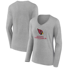 Arizona Cardinals Women's Logo Team Lockup Long Sleeve V-Neck T-Shirt Heather Gray - NFL