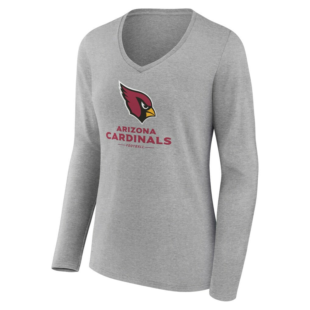 Arizona Cardinals Women's Logo Team Lockup Long Sleeve V-Neck T-Shirt Heather Gray - NFL