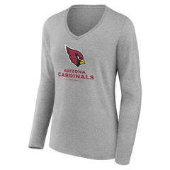 Arizona Cardinals Women's Logo Team Lockup Long Sleeve V-Neck T-Shirt Heather Gray - NFL