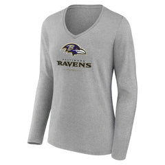 Baltimore Ravens Women's Logo Team Lockup Long Sleeve V-Neck T-Shirt Heather Gray - NFL