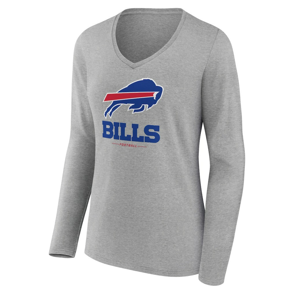Buffalo Bills Women's Logo Team Lockup Long Sleeve V-Neck T-Shirt Heather Gray - NFL