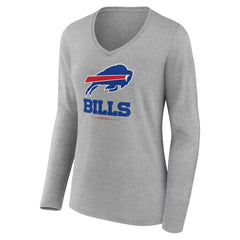 Buffalo Bills Women's Logo Team Lockup Long Sleeve V-Neck T-Shirt Heather Gray - NFL