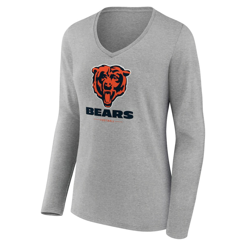 Chicago Bears Women's Logo Team Lockup Long Sleeve V-Neck T-Shirt Heather Gray - NFL