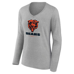 Chicago Bears Women's Logo Team Lockup Long Sleeve V-Neck T-Shirt Heather Gray - NFL