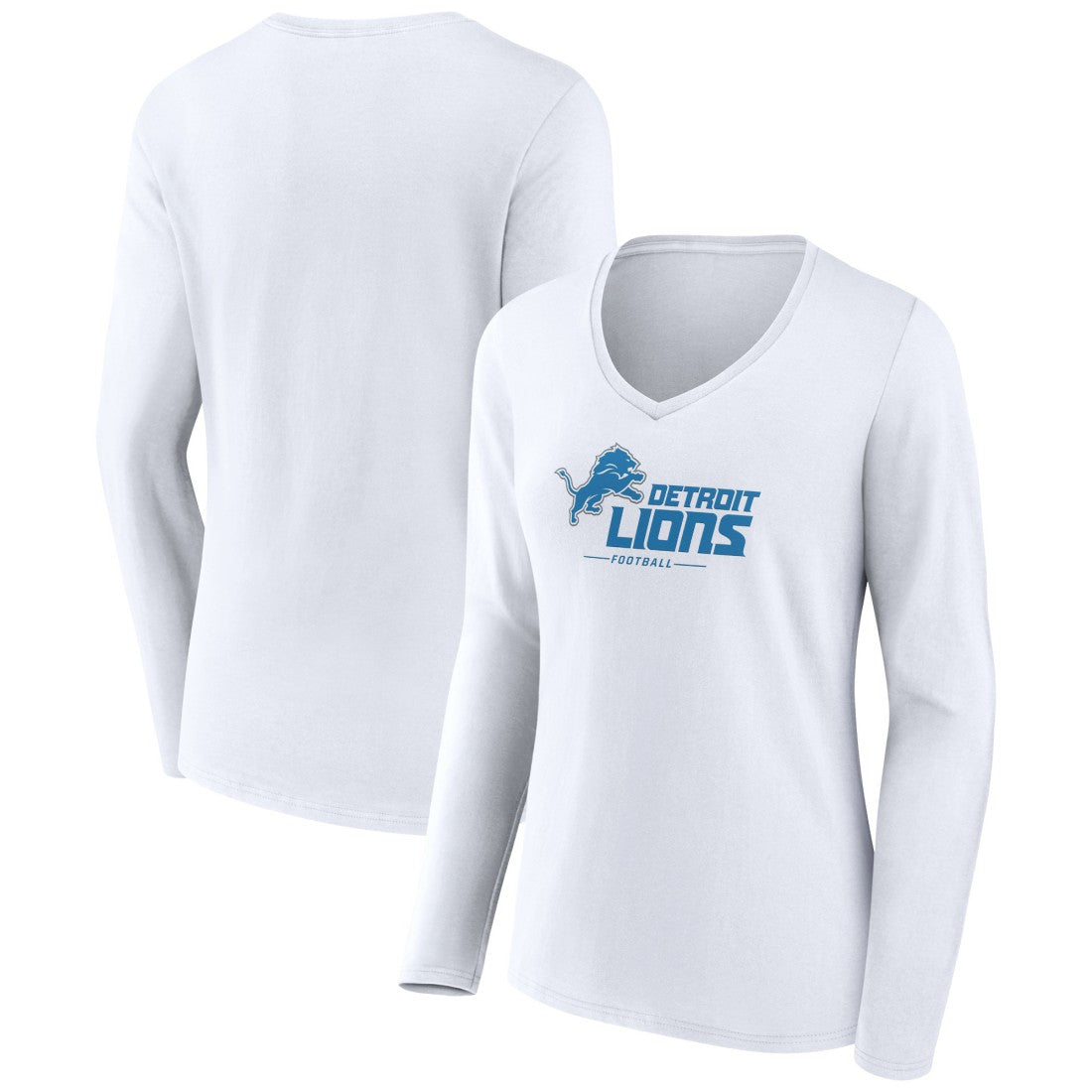 Detroit Lions Women's Logo Team Lockup Long Sleeve V-Neck T-Shirt White - NFL