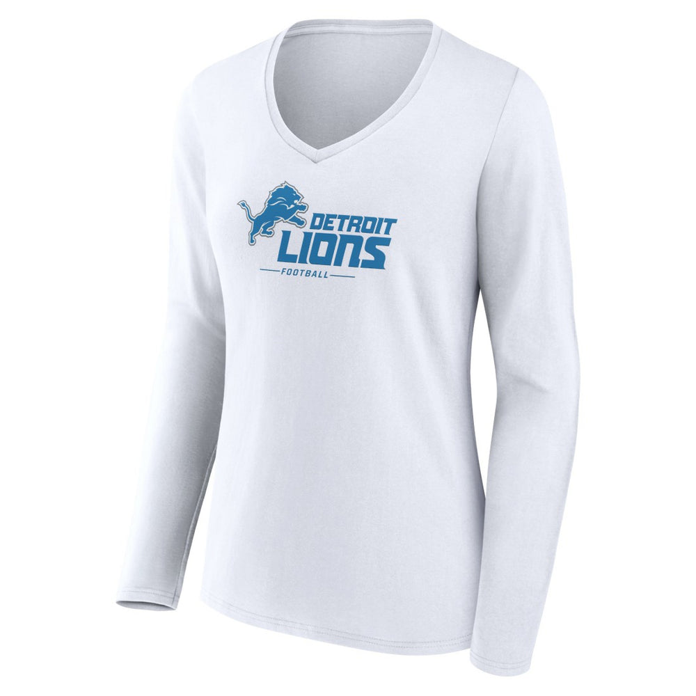 Detroit Lions Women's Logo Team Lockup Long Sleeve V-Neck T-Shirt White - NFL