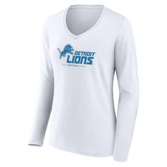Detroit Lions Women's Logo Team Lockup Long Sleeve V-Neck T-Shirt White - NFL