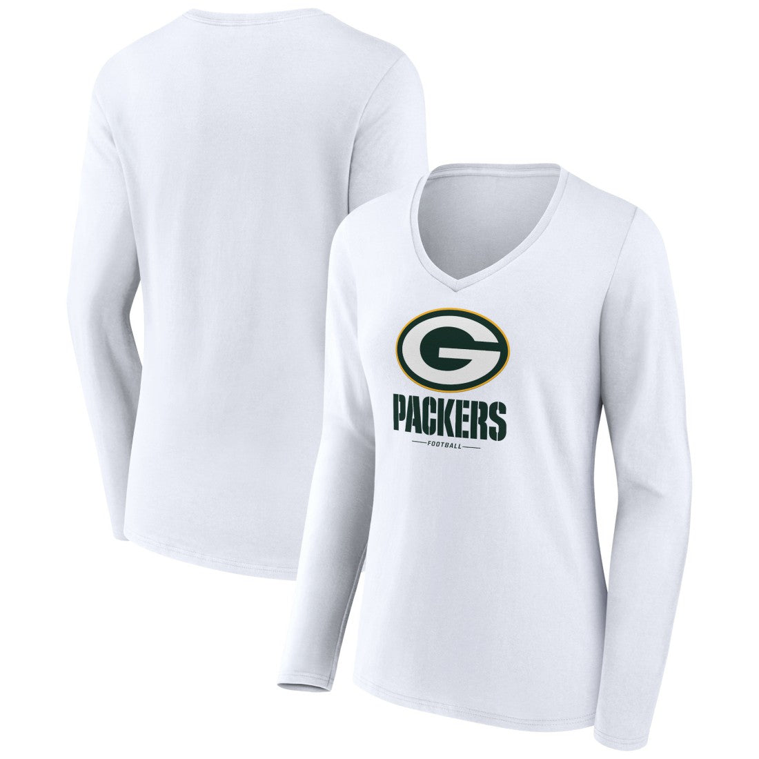 Green Bay Packers Women's Logo Team Lockup Long Sleeve V-Neck T-Shirt White - NFL