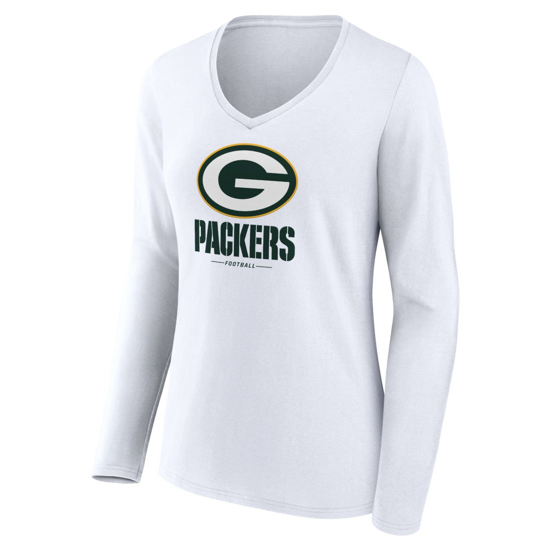 Green Bay Packers Women's Logo Team Lockup Long Sleeve V-Neck T-Shirt White - NFL