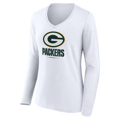 Green Bay Packers Women's Logo Team Lockup Long Sleeve V-Neck T-Shirt White - NFL