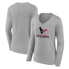 Houston Texans Women's Logo Team Lockup Long Sleeve V-Neck T-Shirt Heather Gray - NFL