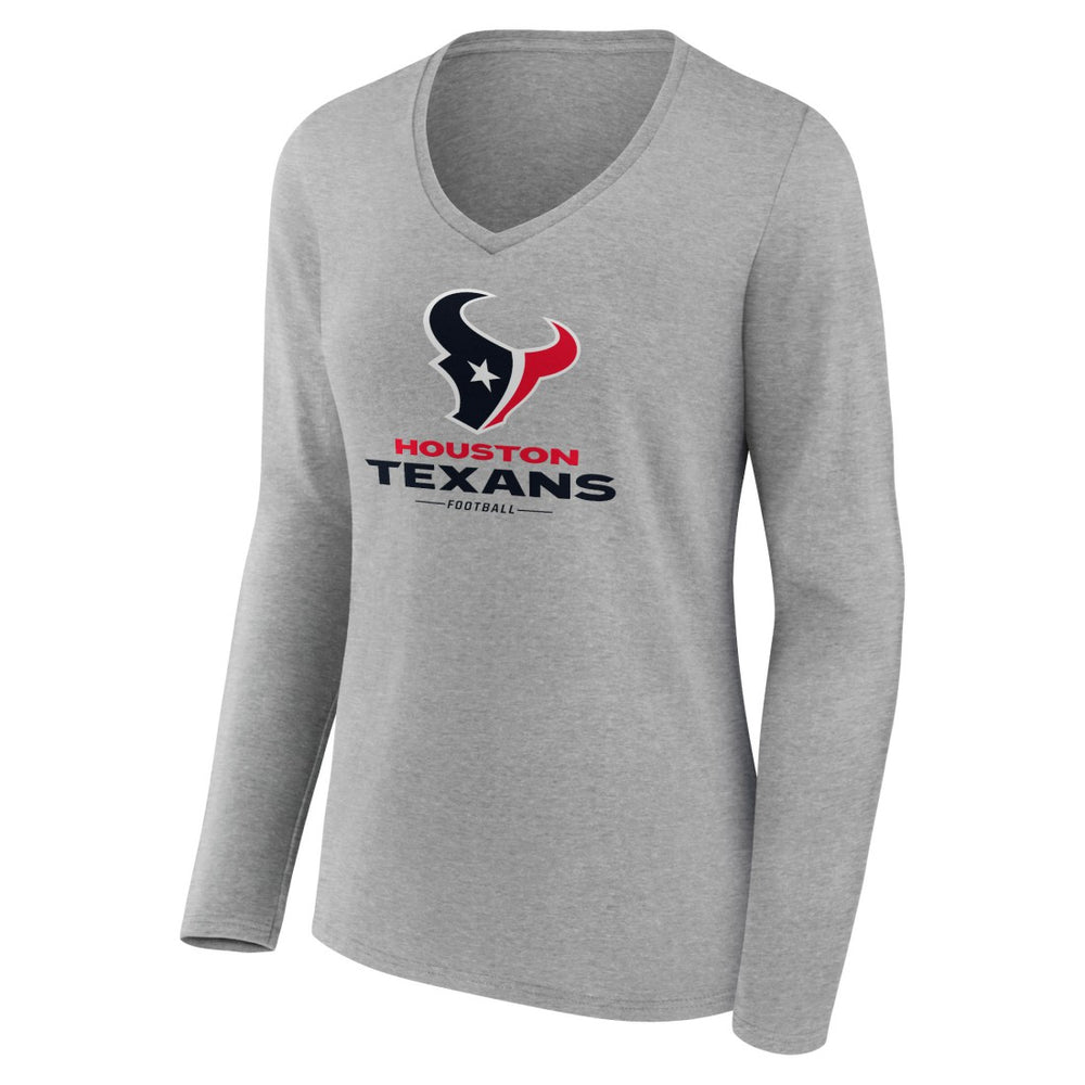 Houston Texans Women's Logo Team Lockup Long Sleeve V-Neck T-Shirt Heather Gray - NFL
