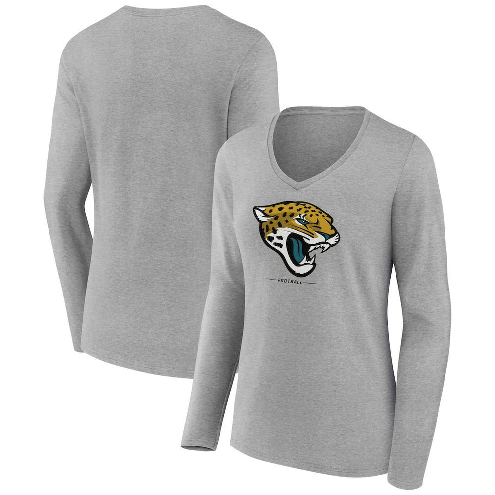 Jacksonville Jaguars Women's Logo Team Lockup Long Sleeve V-Neck T-Shirt Heather Gray - NFL