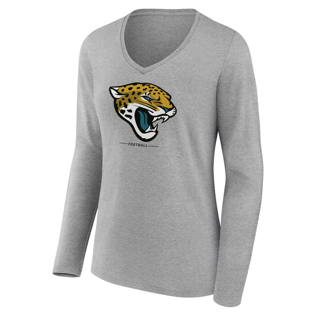 Jacksonville Jaguars Women's Logo Team Lockup Long Sleeve V-Neck T-Shirt Heather Gray - NFL