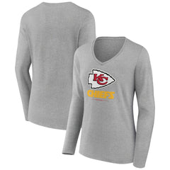 Kansas City Chiefs Women's Logo Team Lockup Long Sleeve V-Neck T-Shirt Heather Gray - NFL