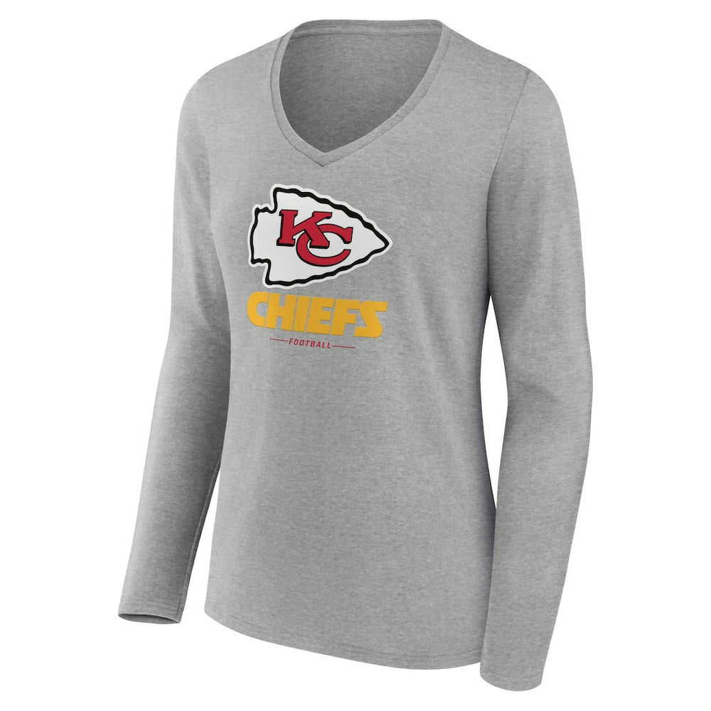 Kansas City Chiefs Women's Logo Team Lockup Long Sleeve V-Neck T-Shirt Heather Gray - NFL