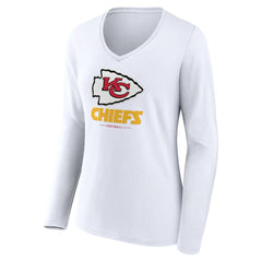 Kansas City Chiefs Women's Logo Team Lockup Long Sleeve V-Neck T-Shirt White - NFL