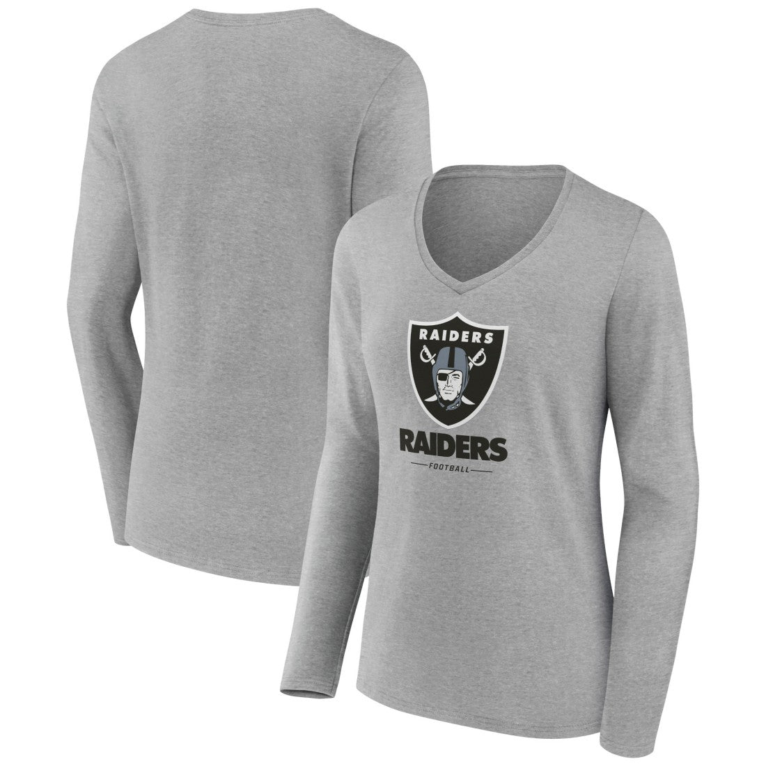 Las Vegas Raiders Women's Logo Team Lockup Long Sleeve V-Neck T-Shirt Heather Gray - NFL