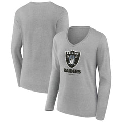 Las Vegas Raiders Women's Logo Team Lockup Long Sleeve V-Neck T-Shirt Heather Gray - NFL
