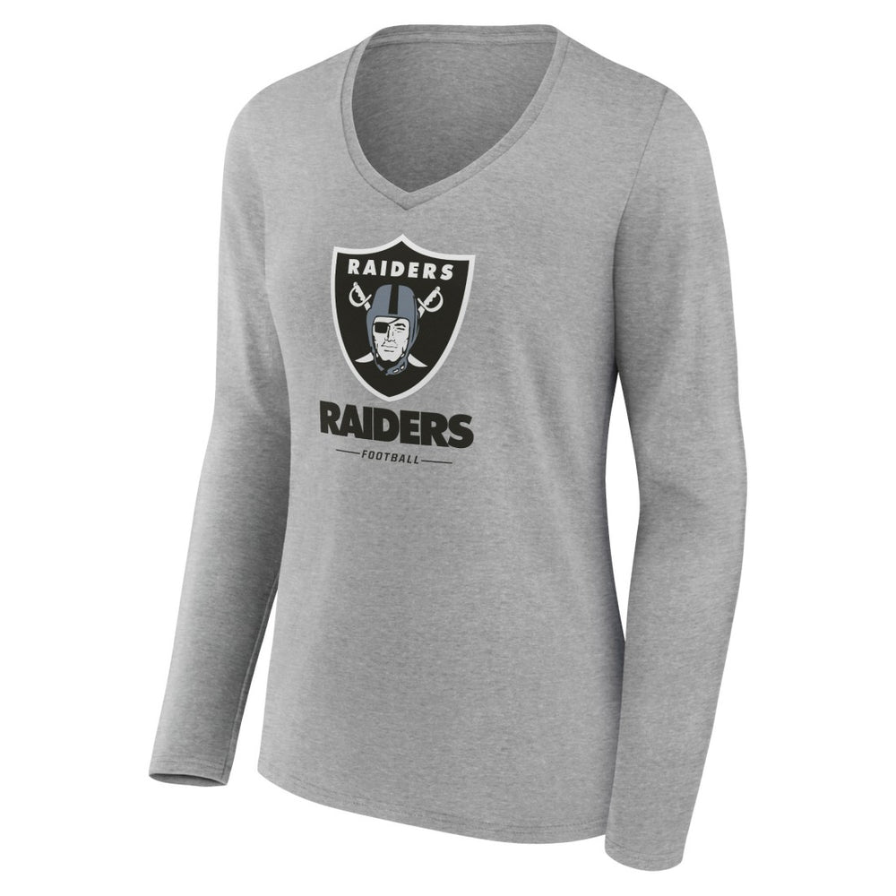 Las Vegas Raiders Women's Logo Team Lockup Long Sleeve V-Neck T-Shirt Heather Gray - NFL