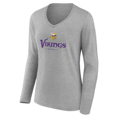 Minnesota Vikings Women's Logo Team Lockup Long Sleeve V-Neck T-Shirt Heather Gray - NFL
