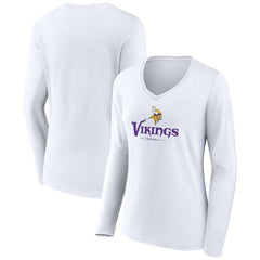 Minnesota Vikings Women's Logo Team Lockup Long Sleeve V-Neck T-Shirt White - NFL