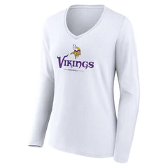 Minnesota Vikings Women's Logo Team Lockup Long Sleeve V-Neck T-Shirt White - NFL